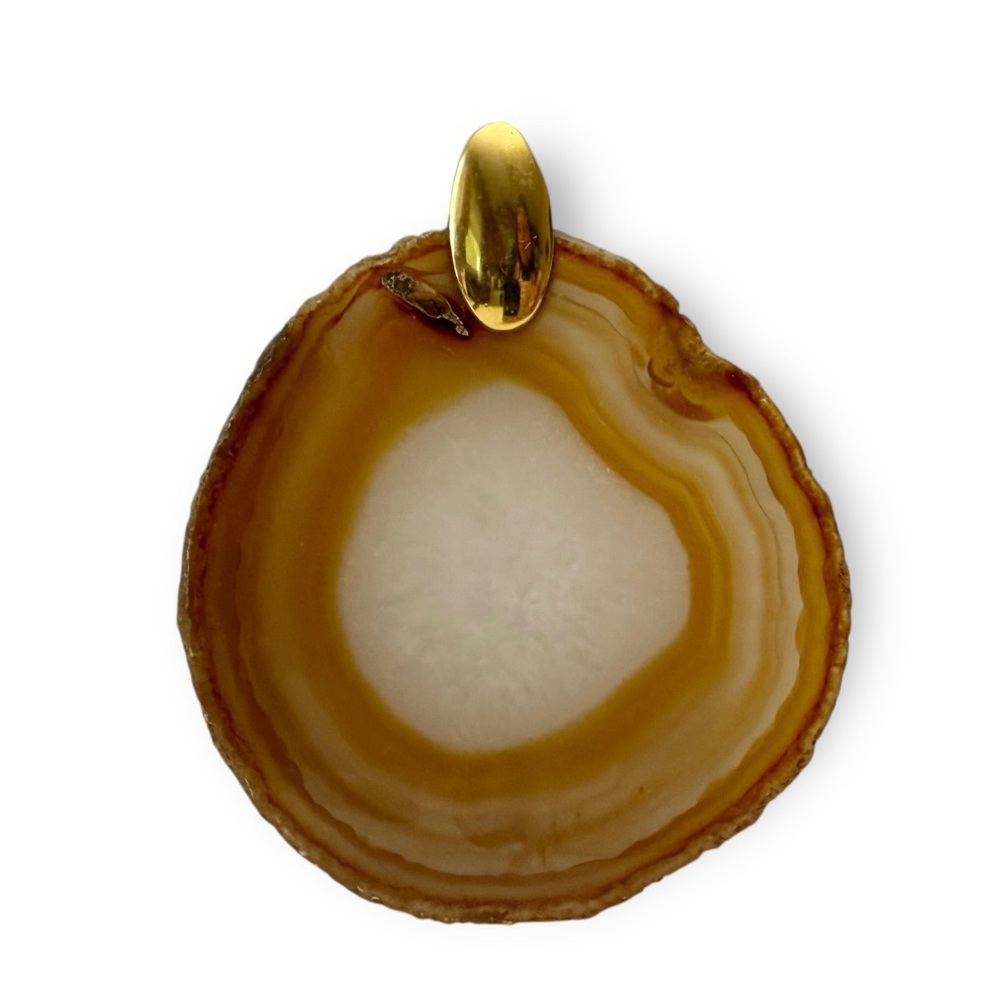 Vintage Crown Trifari Signed Geode Agate Slab Slice Goldtone Pendant